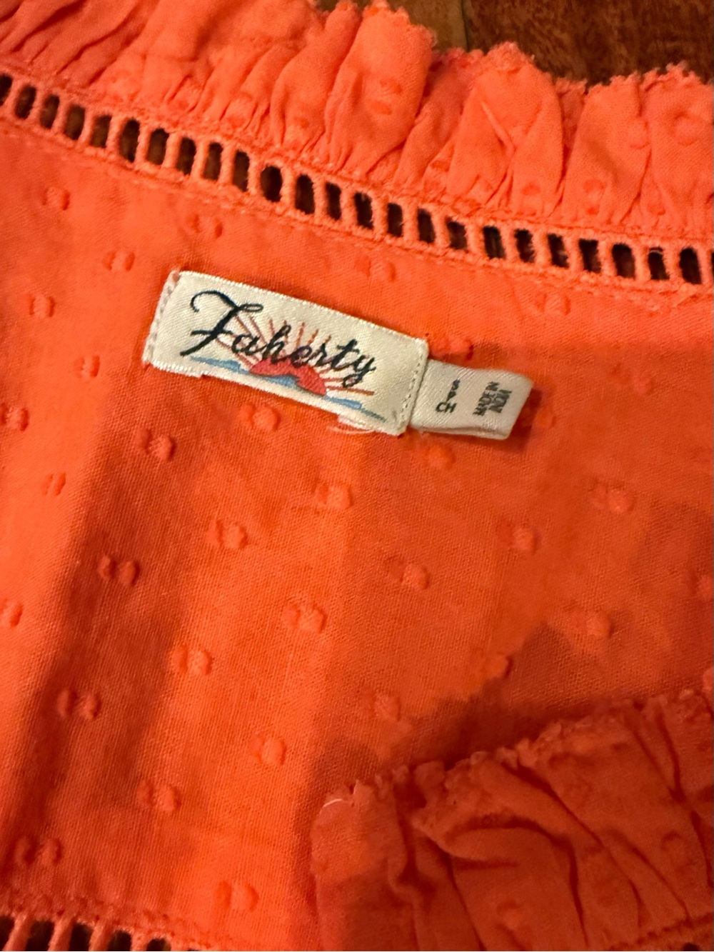 Faherty Coral-Red Button Front Ruffle Blouse - Picture 9 of 10